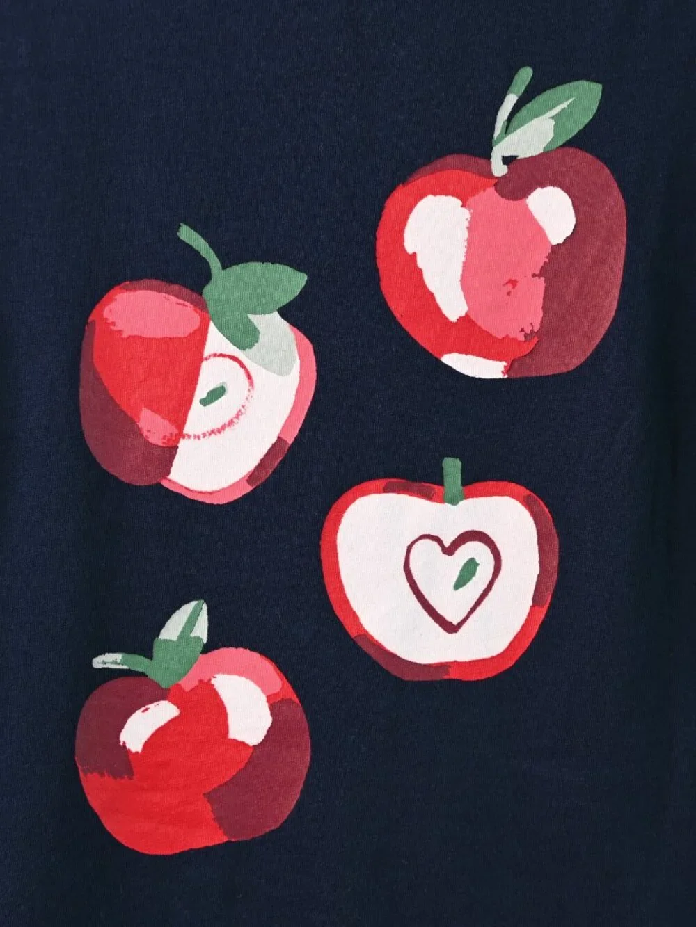 LOFT Outlet Navy Long Sleeve Shirt with 4 Red Modern Design Apples - Size Small